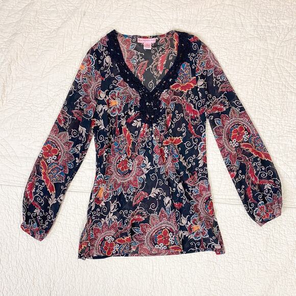 Vintage Y2K Sheer Micro Mesh Tunic Blouse Womens Medium Floral Fairy Whimsigoth - Picture 1 of 8